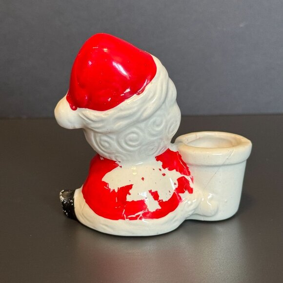 Vintage Santa Claus Ceramic Candle Holders Set Of 2 Festive Christmas Decor Red - Picture 7 of 16